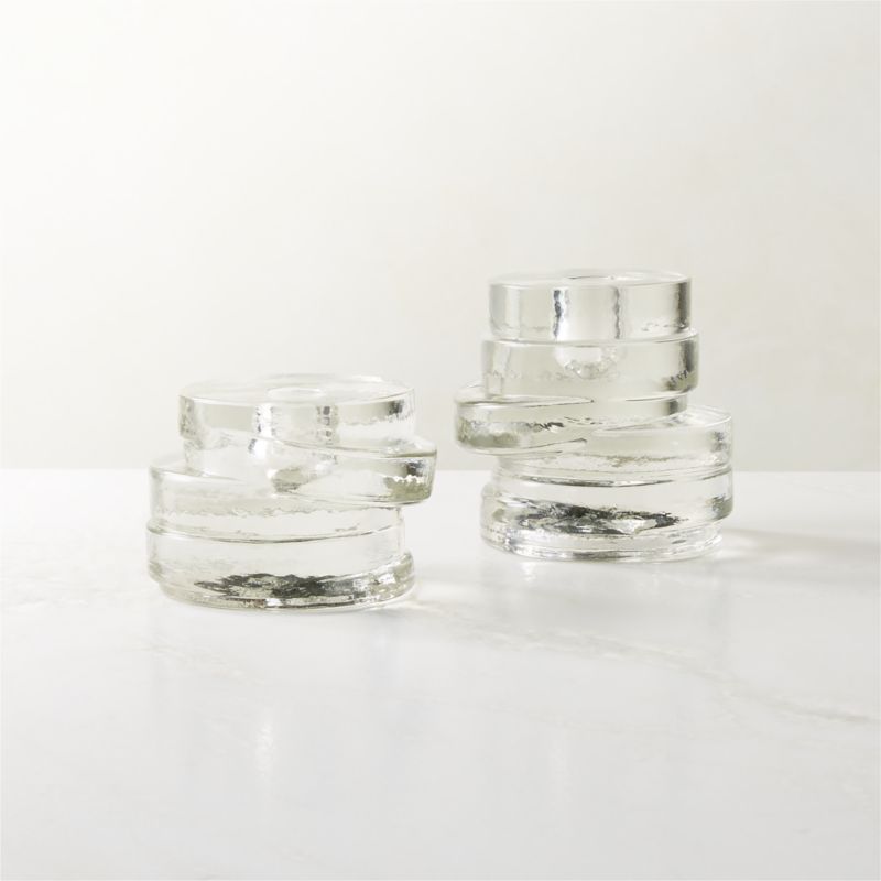 View Emitt Cast Glass Taper Candle Holder Set of 2 details