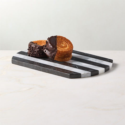 Emilio Oval Black And White Striped Marble Serving Platter