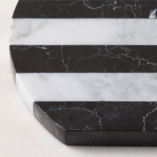 Emilio Oval Black And White Striped Marble Serving Platter