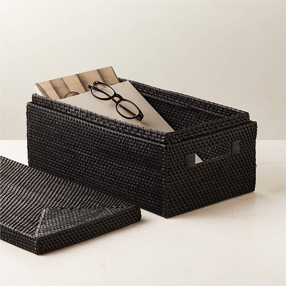 Black rattan on sale storage baskets