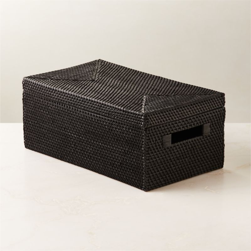 Willa Woven Black Leather Storage Basket Large + Reviews