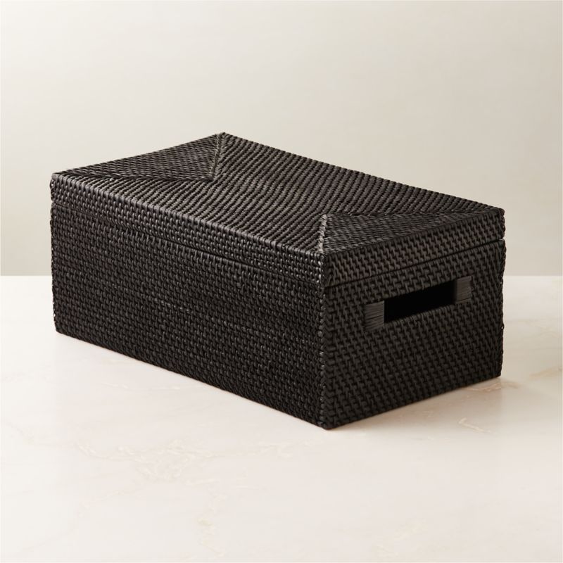 View Emme Rectangular Woven Black Rattan Storage Basket details