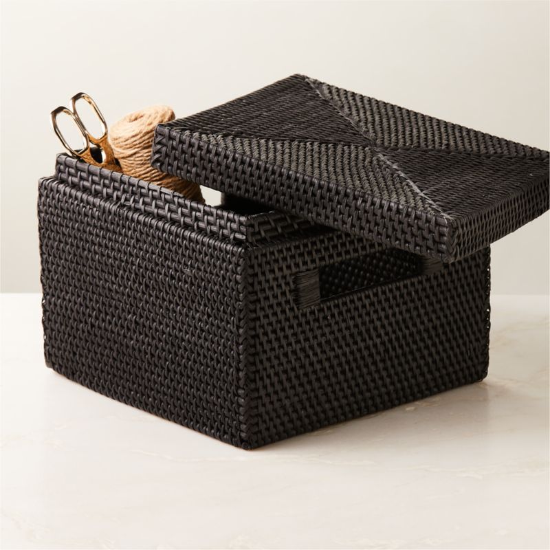 Emme Square Woven Black Rattan Storage Basket - image 2 of 5