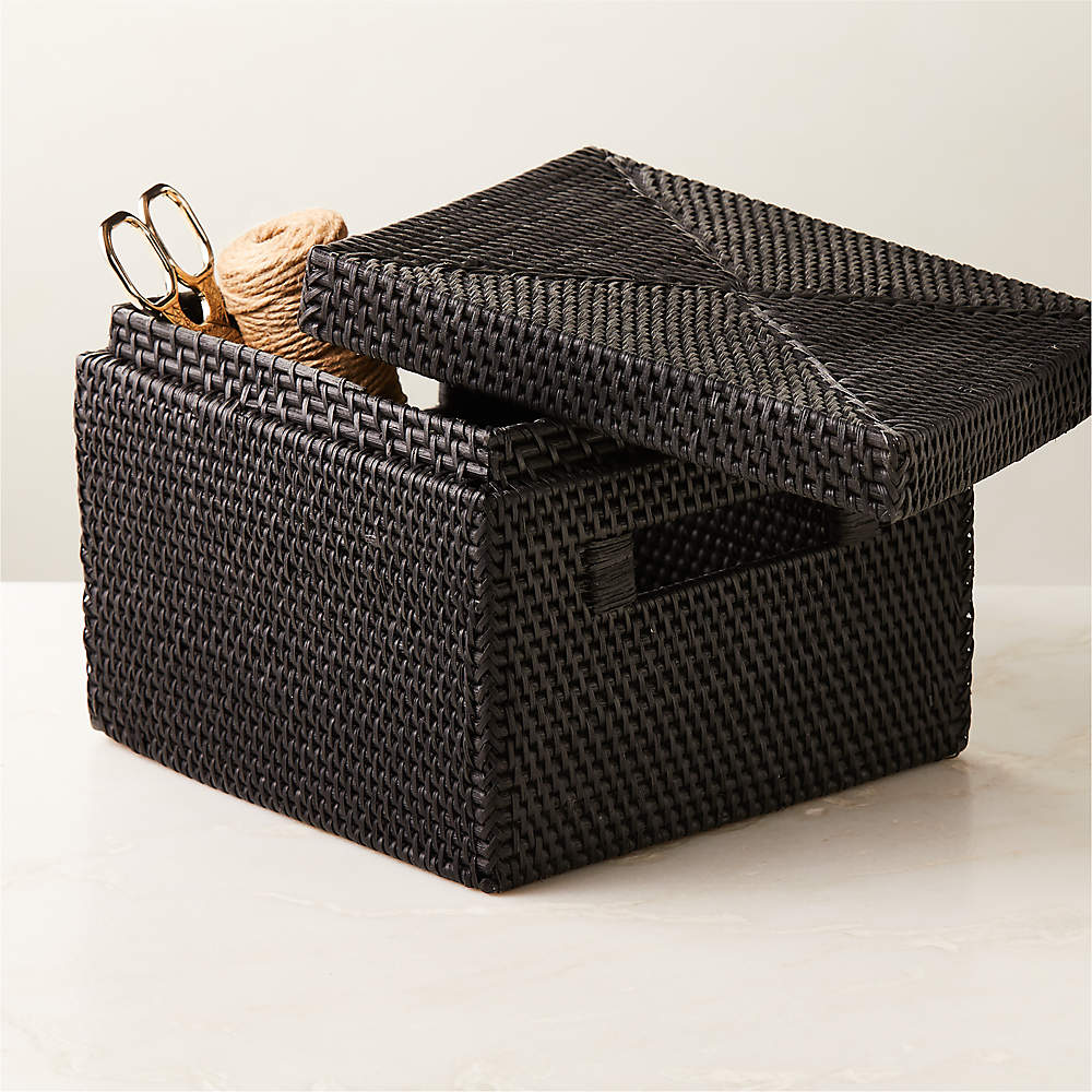 Willa Modern Woven Black Leather Decorative Storage Basket Small + Reviews