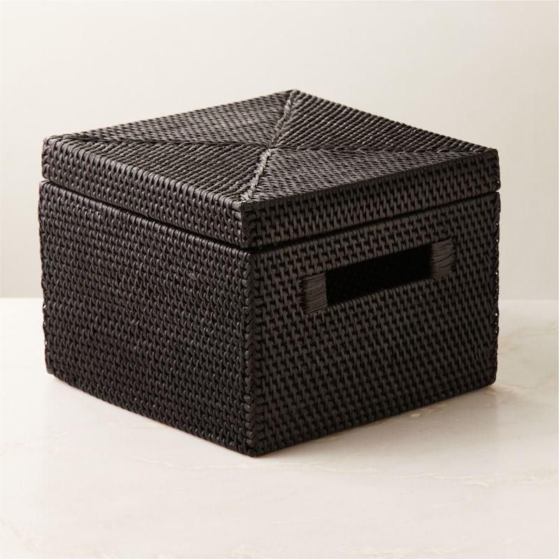 View Emme Square Woven Black Rattan Storage Basket details