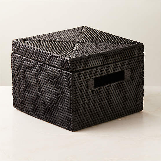 Emme Square Woven Black Rattan Storage Basket