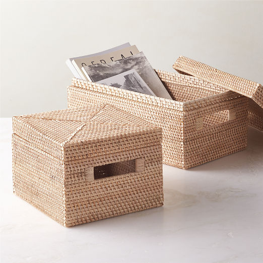 Emme Square Handwoven Natural Rattan Storage Basket