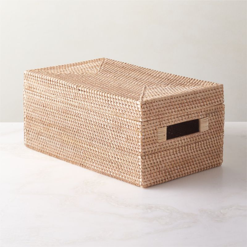 Emme Modern Rectangular Handwoven Rattan Decorative Storage Basket ...