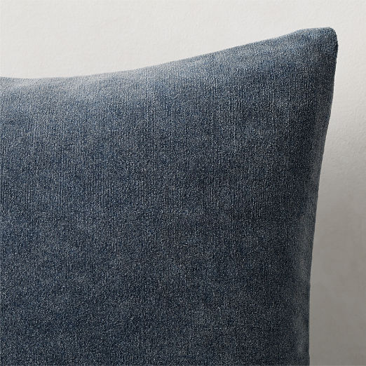 Encino Navy Blue Organic Cotton Stonewashed Velvet Throw Pillow 20"x20"
