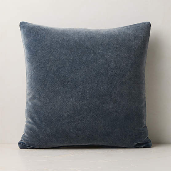 Encino Navy Blue Organic Cotton Stonewashed Velvet Throw Pillow with Down-Alternative Insert 20"x20"