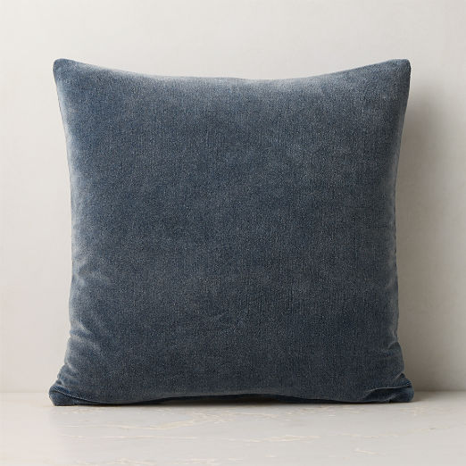 Encino Navy Blue Organic Cotton Stonewashed Velvet Throw Pillow with Down-Alternative Insert 20"x20"