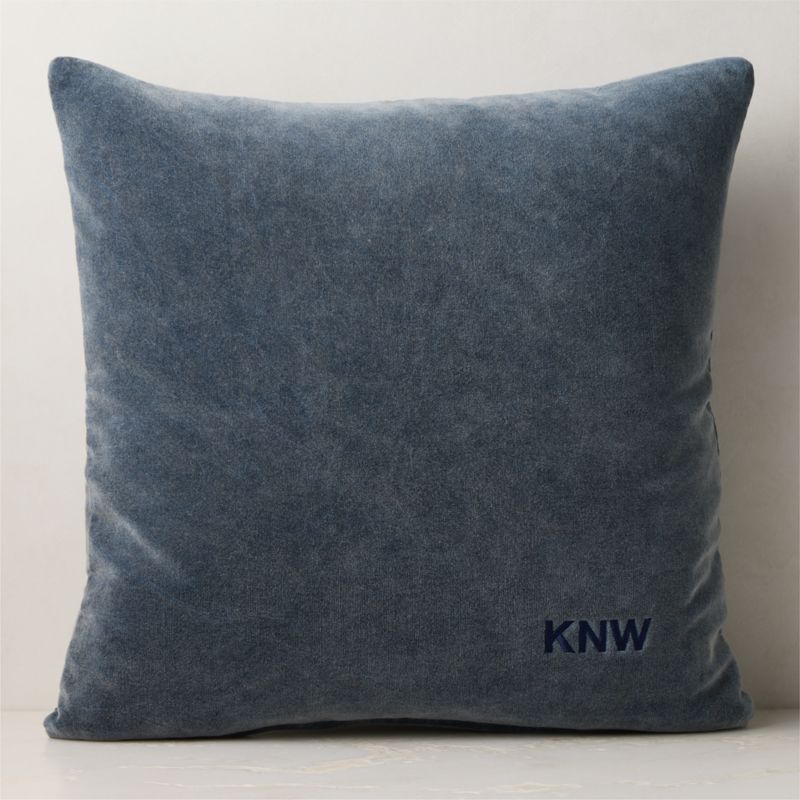 Encino Navy Blue Organic Cotton Stonewashed Velvet Throw Pillow with Feather-Down Insert 23"x23" - image 1 of 4