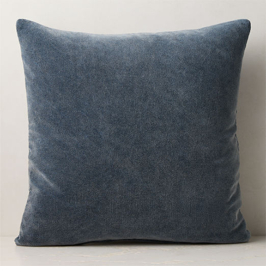 Encino Navy Blue Organic Cotton Stonewashed Velvet Throw Pillow with Down-Alternative Insert 23"x23"