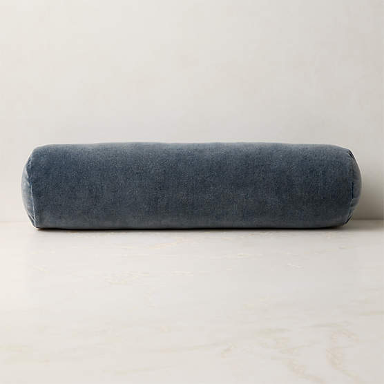 Encino Navy Blue Organic Cotton Stonewashed Velvet Bolster Throw Pillow 24"x6"