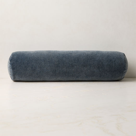 Encino Navy Blue Cotton Stonewashed Velvet Bolster Throw Pillow 24"x6"