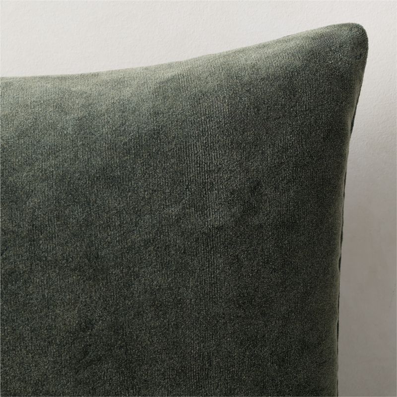Encino Smoked Green Organic Cotton Stonewashed Velvet Throw Pillow with Down-Alternative Insert 23"x23" - image 2 of 4