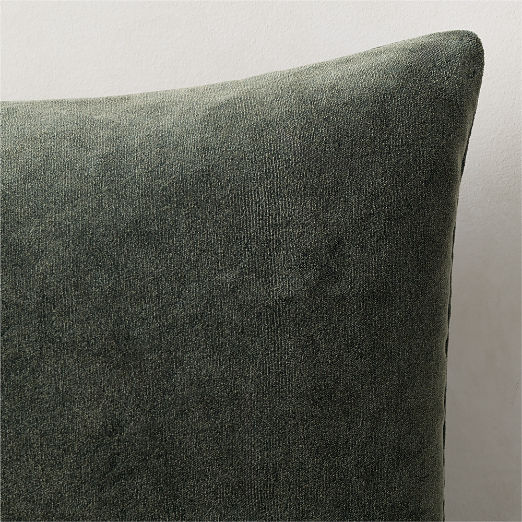 Encino Smoked Green Organic Cotton Stonewashed Velvet Throw Pillow with Down-Alternative Insert 23"x23"