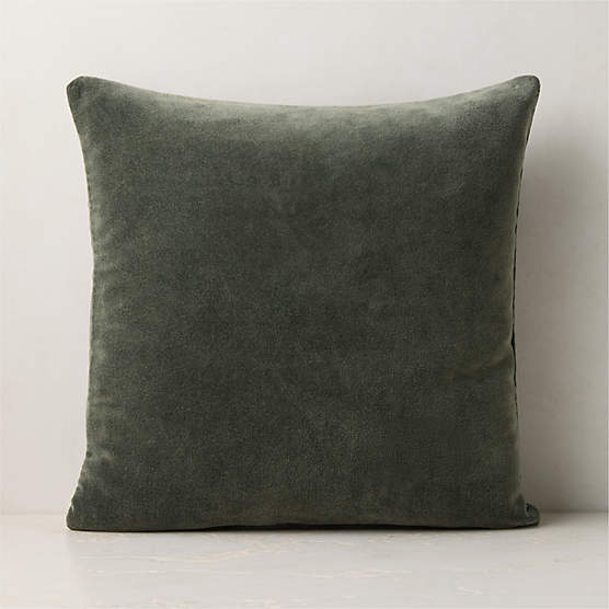 Encino Smoked Green Organic Cotton Stonewashed Velvet Throw Pillow Cover 20"x20"