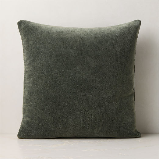 Encino Smoked Green Organic Cotton Stonewashed Velvet Throw Pillow with Down-Alternative Insert 20"x20"