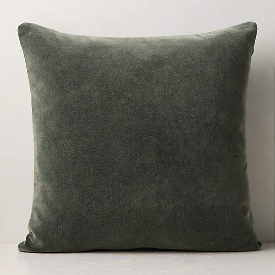 Encino Smoked Green Organic Cotton Stonewashed Velvet Throw Pillow with Down-Alternative Insert 23"x23"