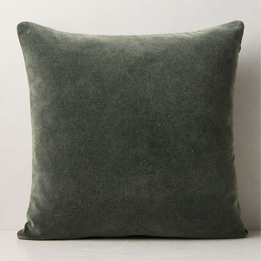 Encino Smoked Green Organic Cotton Stonewashed Velvet Throw Pillow with Down-Alternative Insert 23"x23"