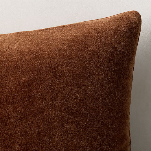 Encino Sienna Brown Organic Cotton Stonewashed Velvet Throw Pillow with Down-Alternative Insert 20"x20"