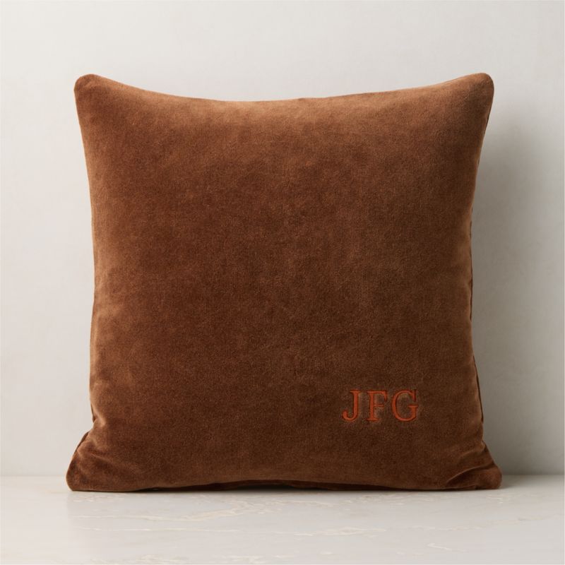 Encino Sienna Brown Organic Cotton Stonewashed Velvet Throw Pillow Cover 20"x20" - image 1 of 4