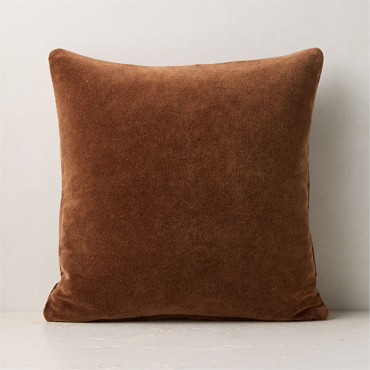 Encino Sienna Brown Organic Cotton Stonewashed Velvet Throw Pillow 20"x20"