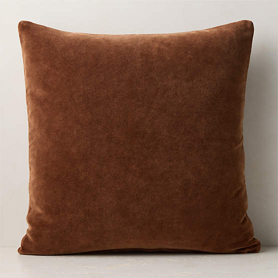 Encino Sienna Brown Organic Cotton Stonewashed Velvet Throw Pillow with Down-Alternative Insert 23"x23"