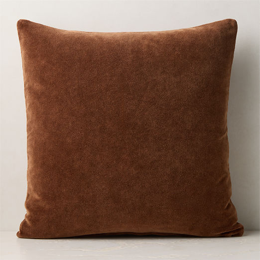 Encino Sienna Brown Organic Cotton Stonewashed Velvet Throw Pillow 23"x23"
