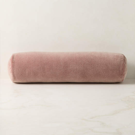 Encino Dusty Rose Organic Cotton Stonewashed Velvet Bolster Throw Pillow 24"x6"