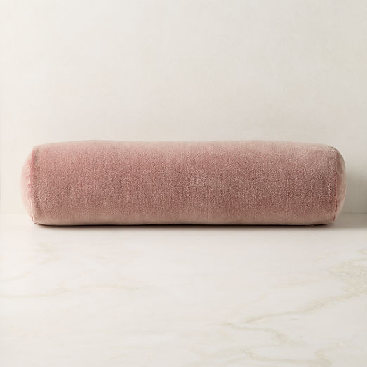 Encino Dusty Rose Organic Cotton Stonewashed Velvet Bolster Throw Pillow 24"x6"