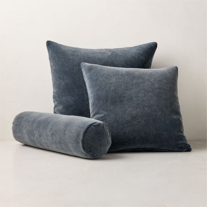 Encino Navy Blue Organic Cotton Stonewashed Velvet Bolster Throw Pillow 24"x6" - image 2 of 3