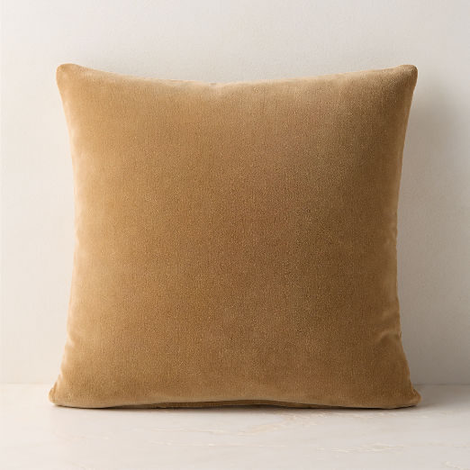 Encino Tan Organic Cotton Stonewashed Velvet Throw Pillow 20"x20"