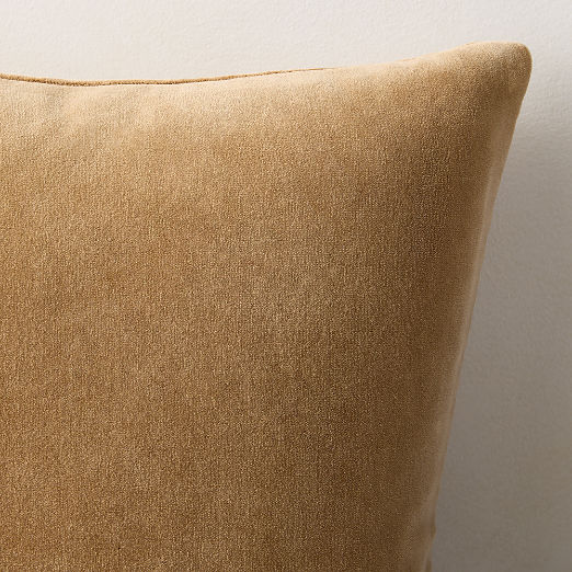 Encino Tan Organic Cotton Stonewashed Velvet Throw Pillow 23"x23"