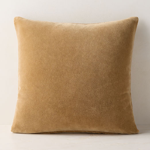 Encino Tan Organic Cotton Stonewashed Velvet Throw Pillow 23"x23"