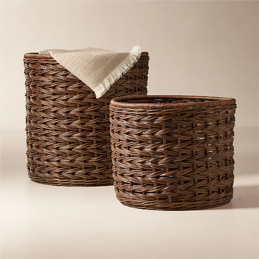 Ennio Handwoven Brown Rattan Storage Baskets