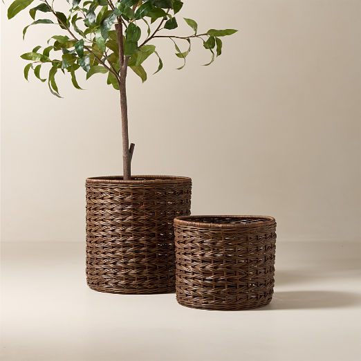 Ennio Handwoven Brown Rattan Storage Baskets