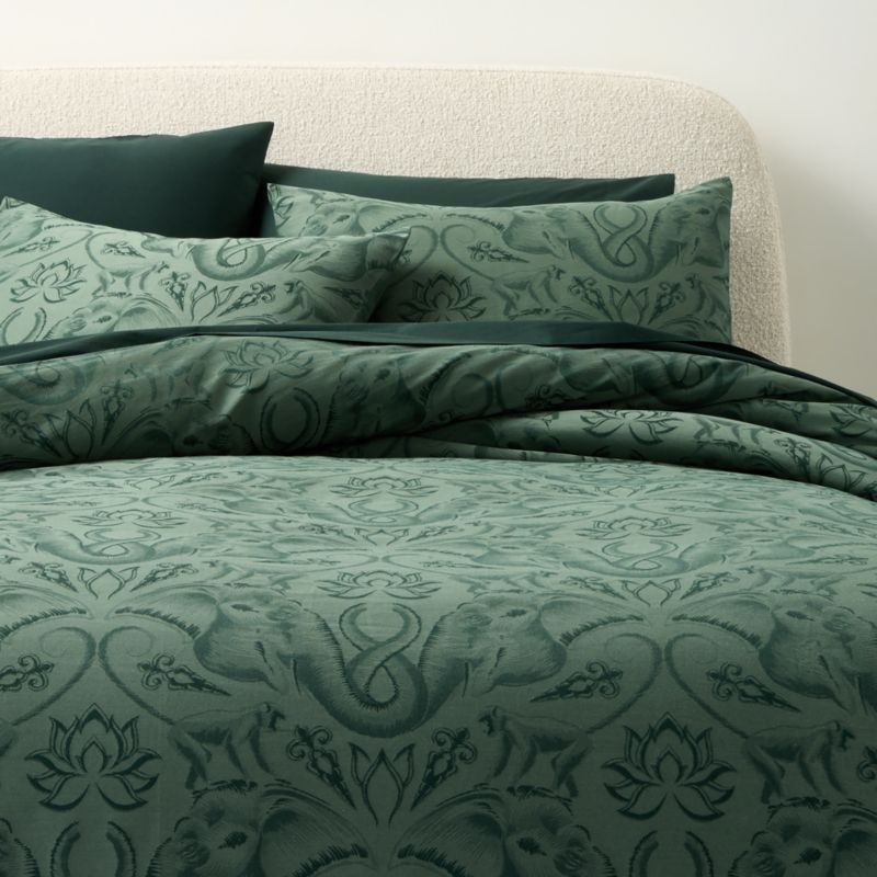 Viewing product image Entwined Elephants Green Full/Queen Duvet Cover - The White Lotus - image 1 of 3