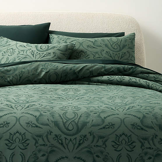 Entwined Elephants Green Full/Queen Duvet Cover - The White Lotus