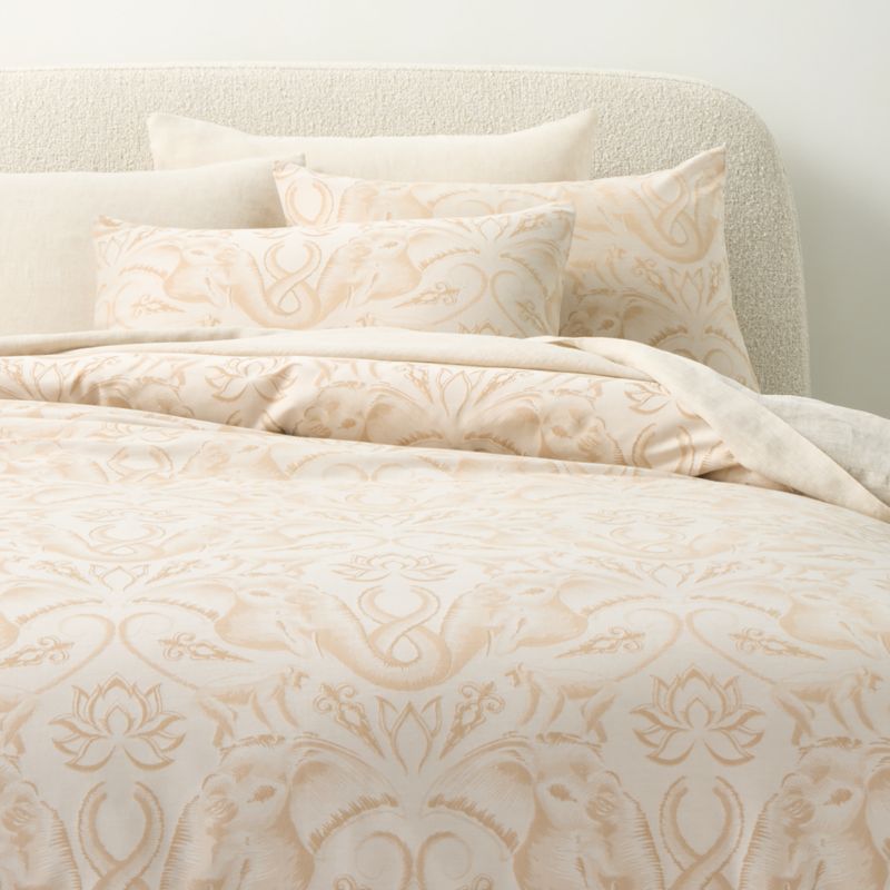 Viewing product image Entwined Elephants Natural Full/Queen Duvet Cover - The White Lotus - image 1 of 4