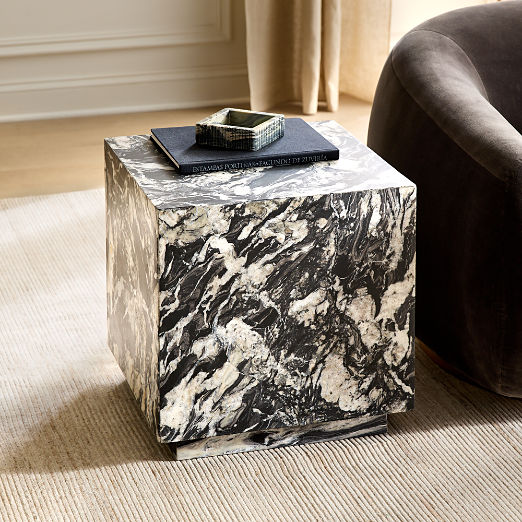 Enyo 18" Black Marble Side Table