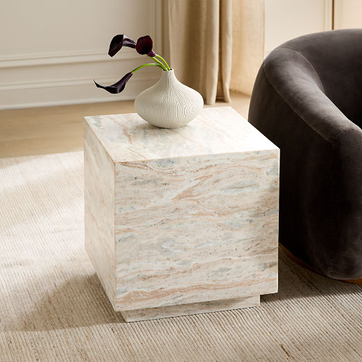Enyo 18" Torrento Grey Marble Side Table