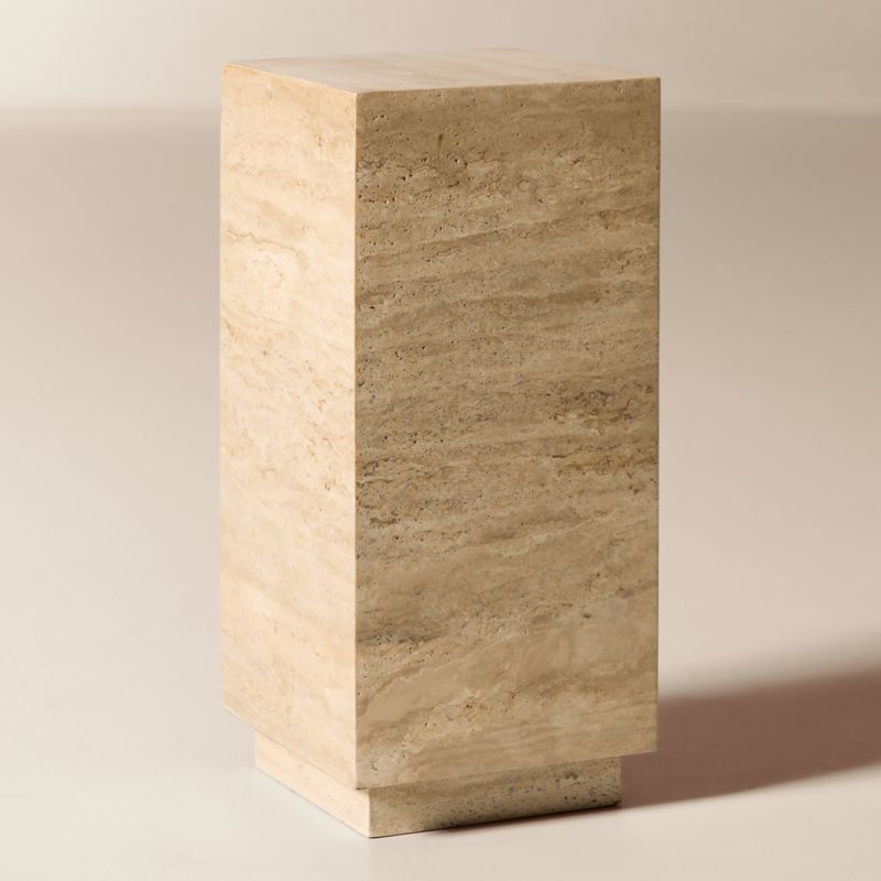 Enyo 26" Travertine Pedestal Side Table - image 1 of 4