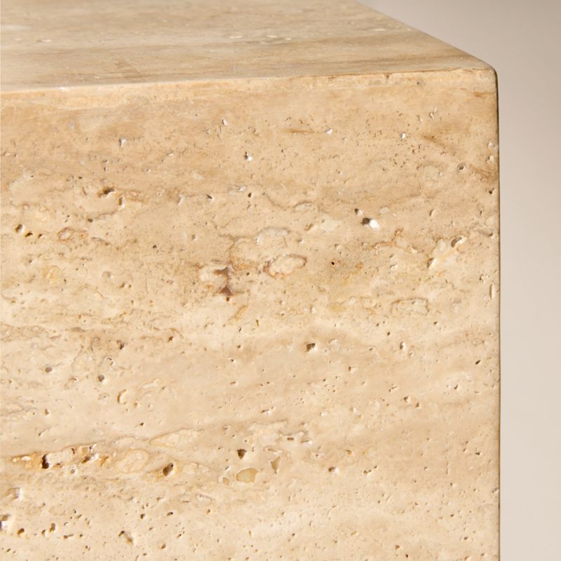 Enyo 26" Travertine Pedestal Side Table - image 2 of 4