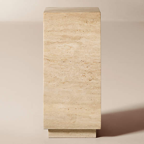 Enyo 26" Travertine Pedestal Side Table
