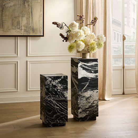 Enyo Black Marble Pedestal Side Table (26" - 34")