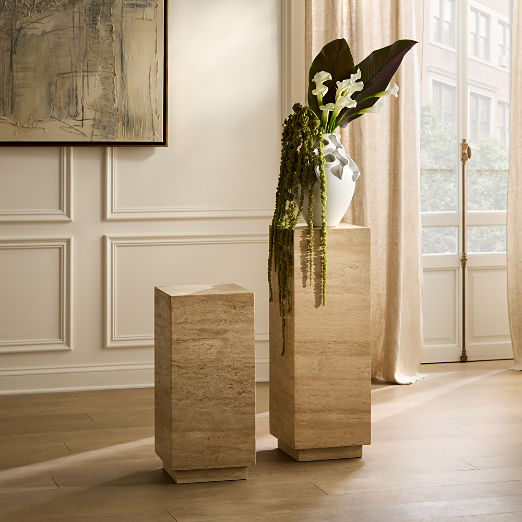Enyo Travertine Pedestal Side Table (26"- 34")
