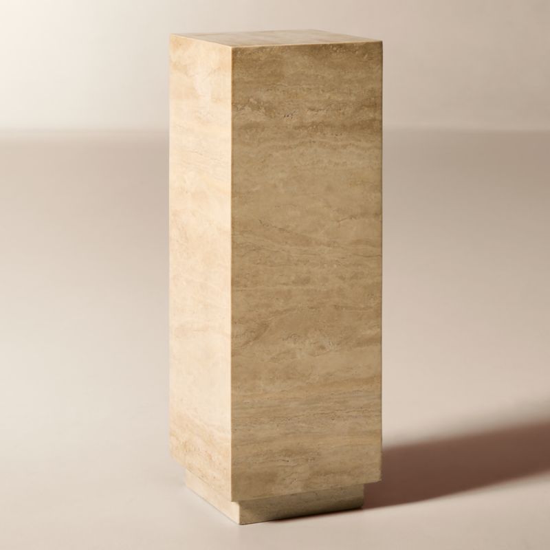 Enyo 34" Travertine Pedestal Side Table - image 2 of 5