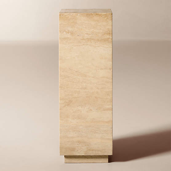 Enyo 34" Travertine Pedestal Side Table